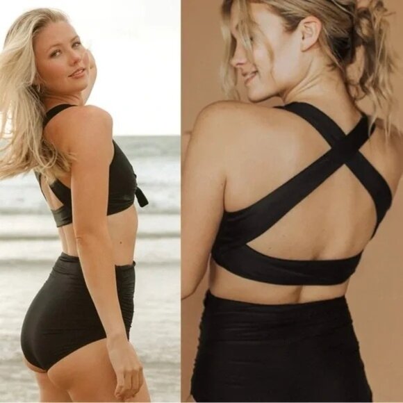 ALBION Black Cross Back Halter Bikini Top Knot - XS - Picture 7 of 10